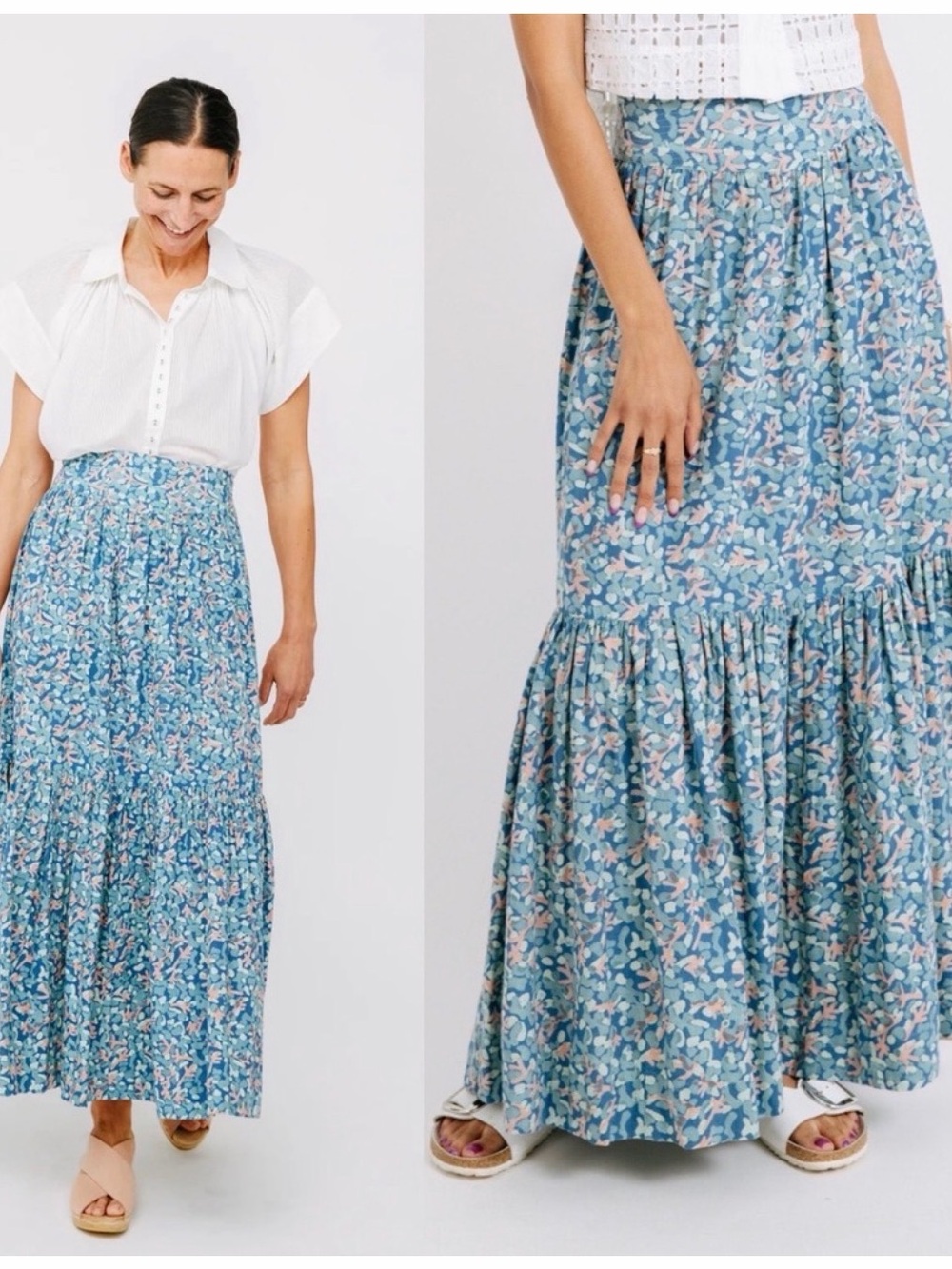Mirth Tiered Maxi Bay Skirt in Saltwater